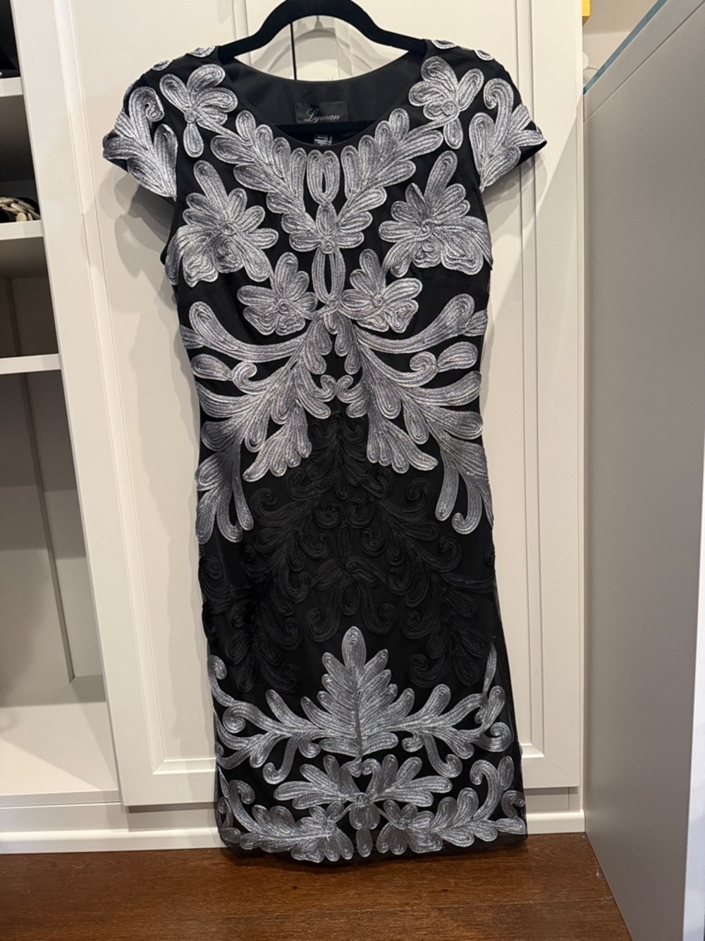 Frank Lyman Black Dress with Silver Embroidered Appliqué